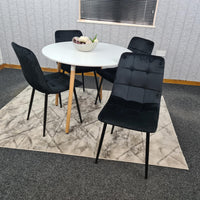 Dining Table and 4 Chairs  White Round Wood Table 4 Black Velvet Chairs Dining Room Furniture