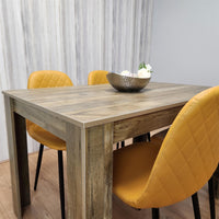 Dining Table and 4 Chairs Rustic Effect Table with 4 Mustard Gem Patterned Chairs