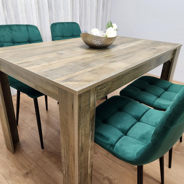 Dining Set of 4 Dining Table and 4 Green Velvet Chairs Dining Room Furniture