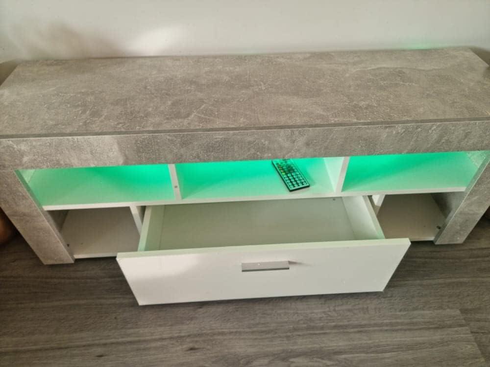 TV CABINET LED UNIT Stand Body High glossy doors with LED Lights STONE GREY