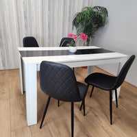 Dining White Black Wood Table and 4 Leather Black Chairs Dining Room Set